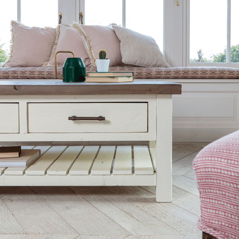 Modern Farmhouse Rustic Coffee Table With Drawers