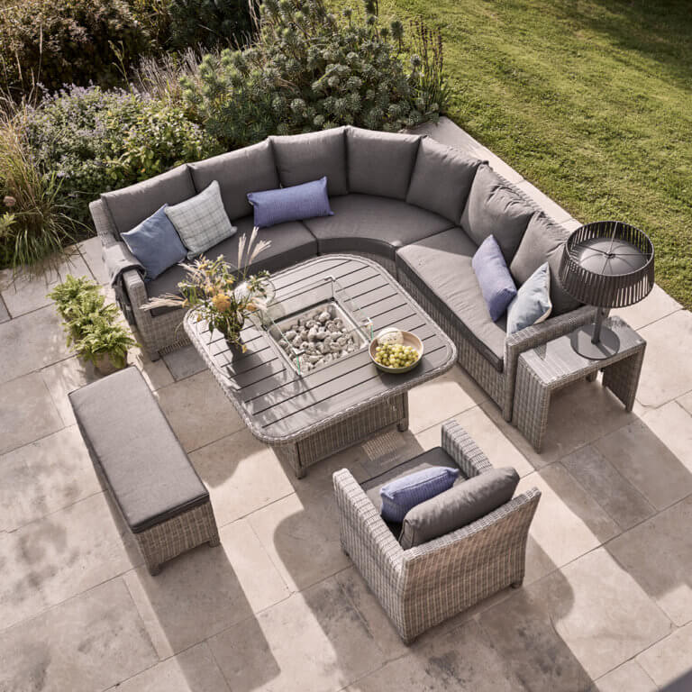 2021 Kettler Palma Grande Fire Pit 8-Seat Garden Dining Sofa Set