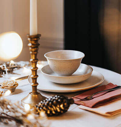 Close up of festive Christmas tableware