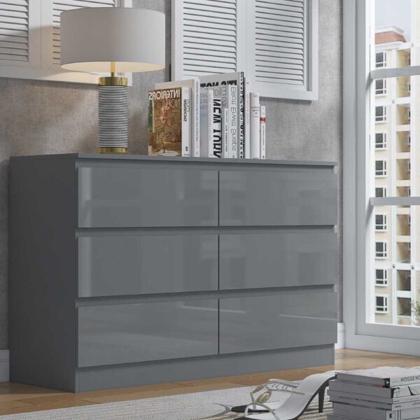 Gloss-6-Drawer-Chest-Grey-Angled-Lifestyle