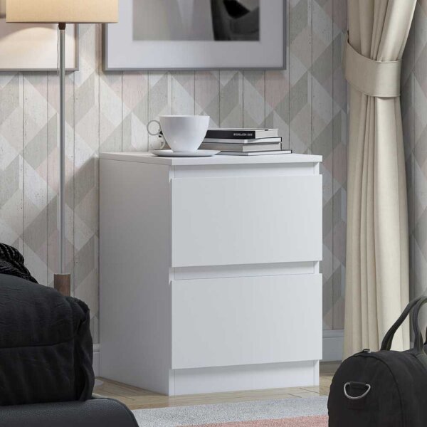 Matte-2-Drawer-Bedside-Table-White-Angled-Lifestyle