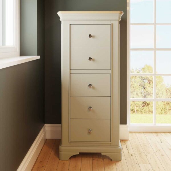 Serenity-5-Drawer-Tall-Putty-Front-On-Lifestyle