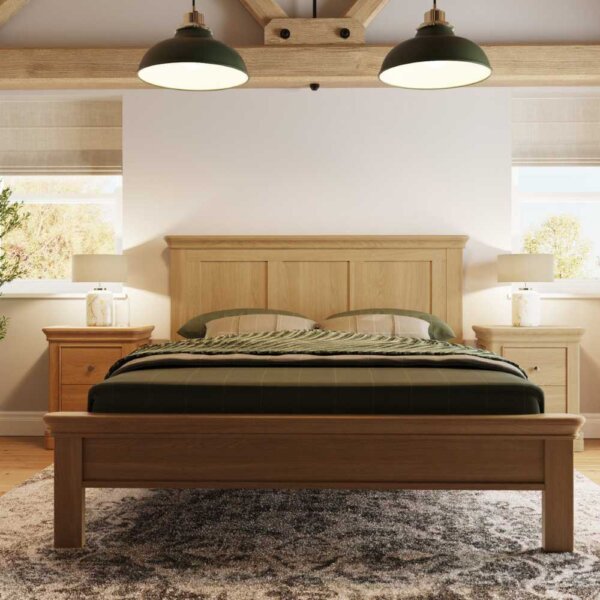 Serenity-King-Size-Bed-Classic-Oak-Front-On-Lifestyle