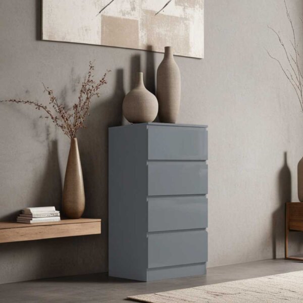 Gloss-4-Drawer-Chest-Grey-Side-On-Lifestyle